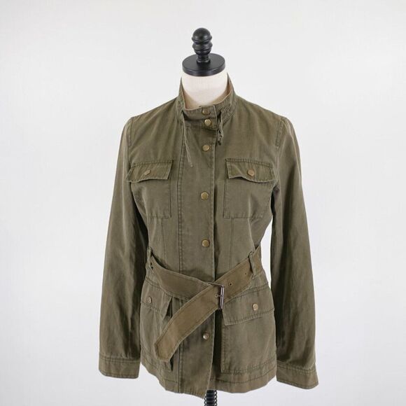 Banana Republic Green Small Polyester Pocket Mock Neck Belted Jacket Lined - Picture 8 of 16